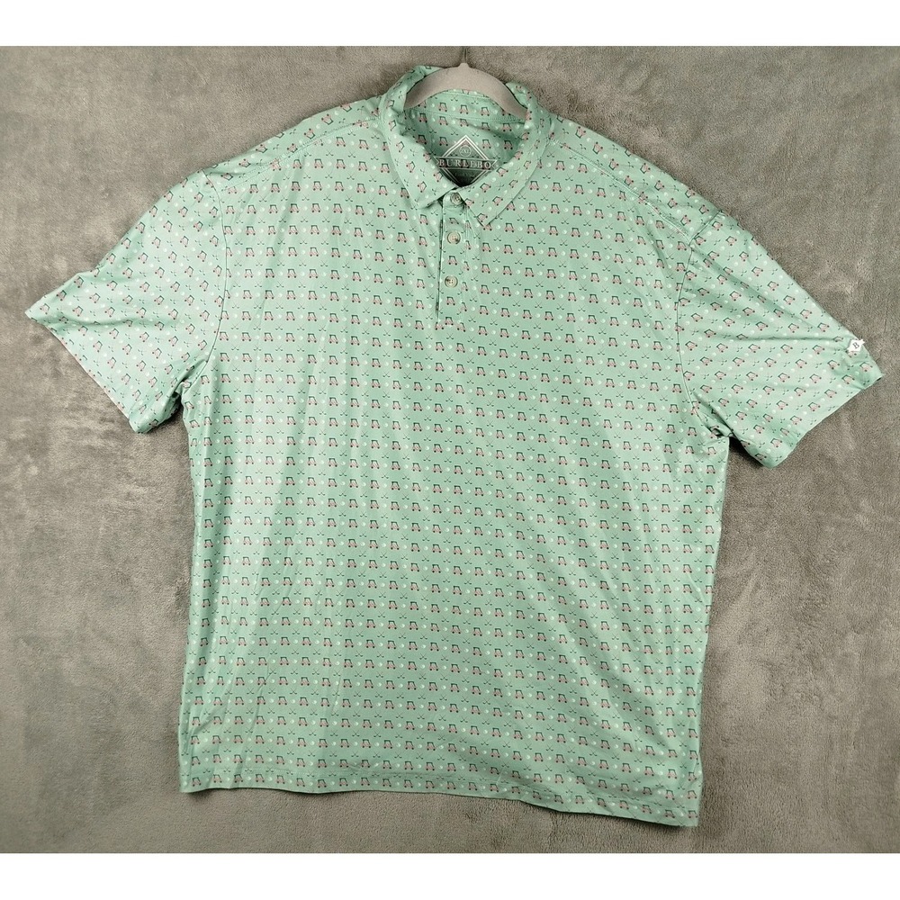 Burlebo Performance Golf Green Polo Shirt Golf‎ Cart Golf Clubs Pattern Mens 2XL
